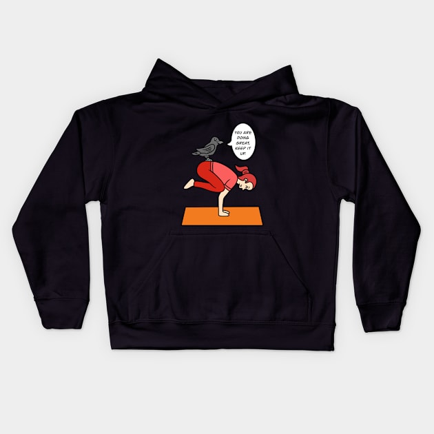 Yoga pose -cute crow Kids Hoodie by Andrew Hau